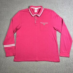 Lacoste LIVE Mens Pink Long Sleeve Pique Polo Shirt Stripe Trim‎ Size 6 XL 6191L
